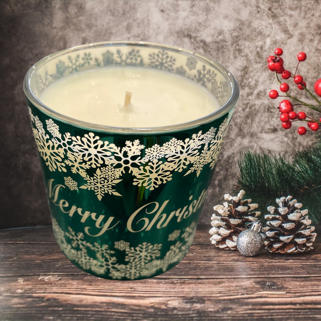 Merry Christmas Green & Silver Large Vogue Candle Jars